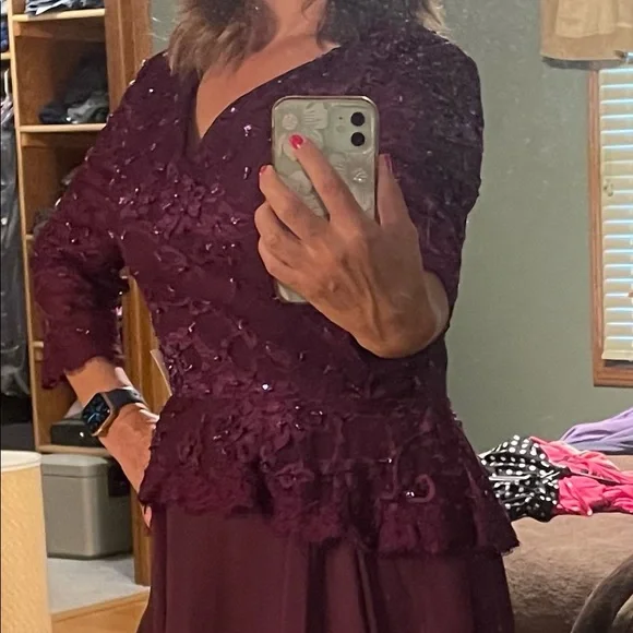 MOB Dress. LanTing Bride. Sold as size 12; fits like an 8/10. Burgundy. - Picture 2 of 7